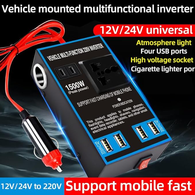 Inversor De Energia Para Carro 12v 24v A 110v 220v 1500w