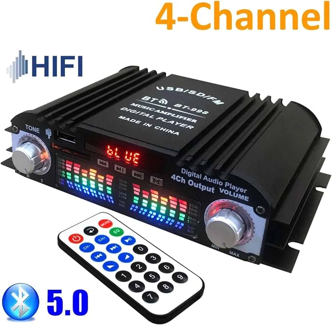 Amplificador De Áudio Hifi De 4 Canais Bluetooth Usb Sd Aux