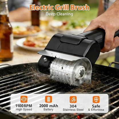 Escova Elétrica Sem Fio Para Limpeza De Churrasqueira Grill-Preto(Preto)