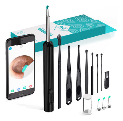 Removedor de Cera de Ouvido com LED e Câmera Wi-Fi HD — Otoscópio Inteligente (Preto)
