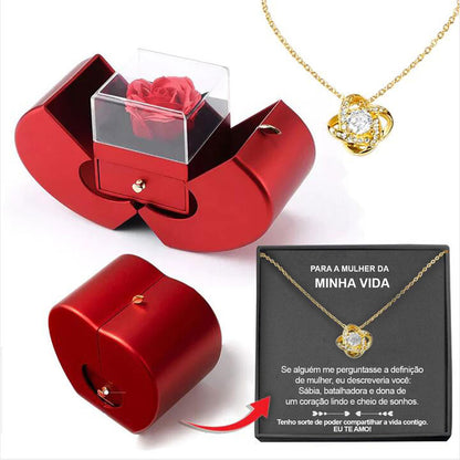 Caixinha Presente Com Colar Rosa Real Flor Preservada(Minha Vida Prateado)