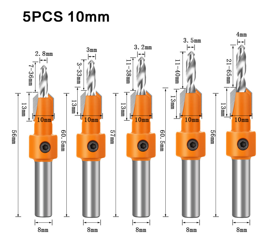 5 Pcs Brocas Rebaixo 8/10mm De Parafuso Em Madeira Limitador(10mm)