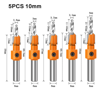 5 Pcs Brocas Rebaixo 8/10mm De Parafuso Em Madeira Limitador(10mm)