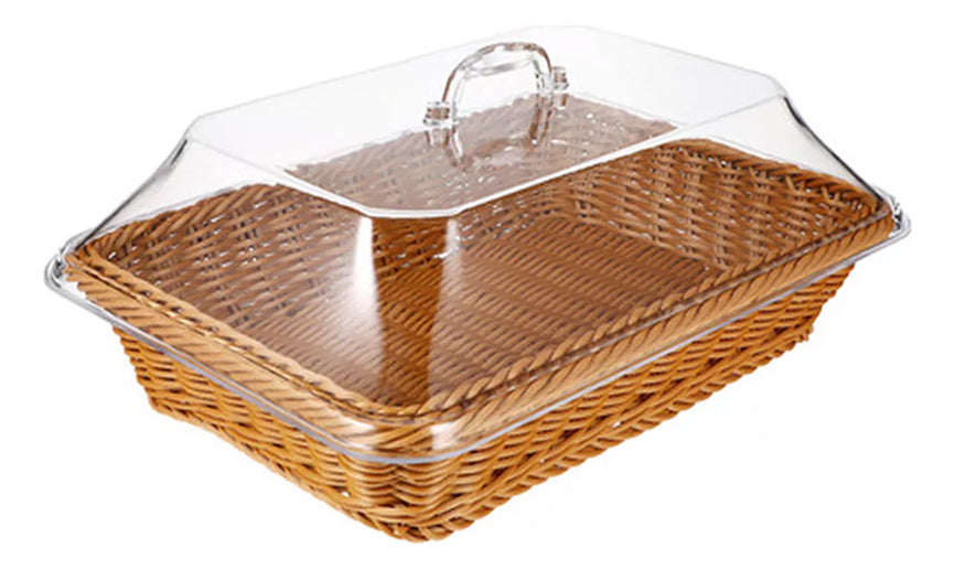 Cesta De Pão De Vime Com Tampa De Acrílico Para Alimentos(Marrom)