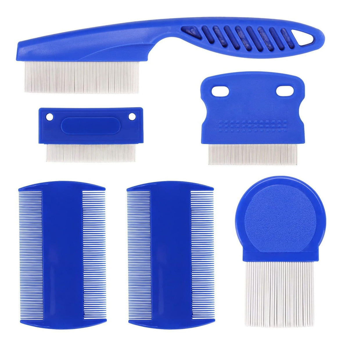 (JQX)Kit 6 Pentes Anti-piolho Remove Ovos Sem Danificar Couro(Azul)