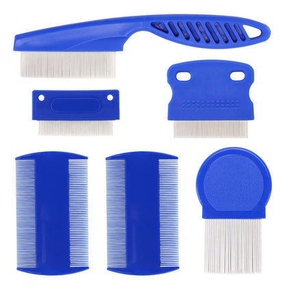 (JQX)Kit 6 Pentes Anti-piolho Remove Ovos Sem Danificar Couro(Azul)