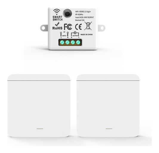 Kit Automação Escada: Módulo RF433 + 2 Interruptores Sem Fio 1 Tecla 3-Way (Bivolt 110V/220V)