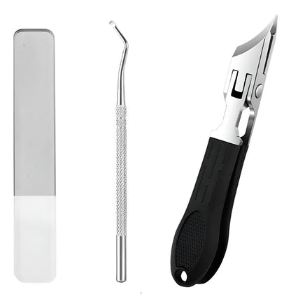 Cortador De Unhas Oblíquo Inox Bico Longo Encravadas C/ Lixa(Preto)