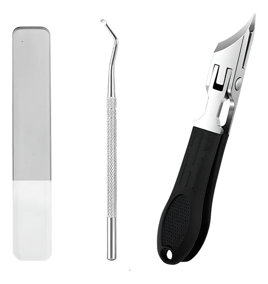 Cortador De Unhas Oblíquo Inox Bico Longo Encravadas C/ Lixa(Preto)