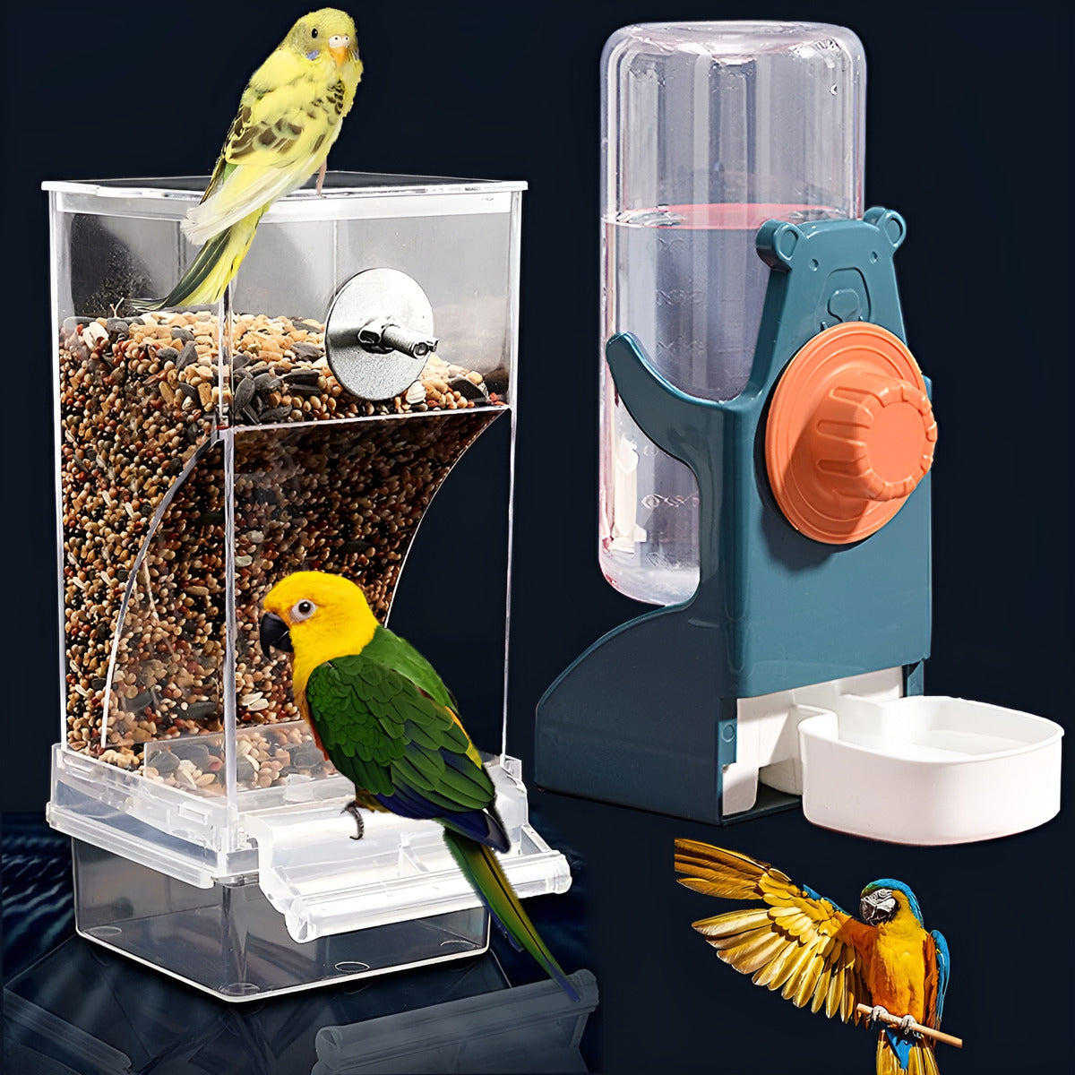 Kit Comedouro E Bebedouro Automático Para Papagaio(Verde-escuro)