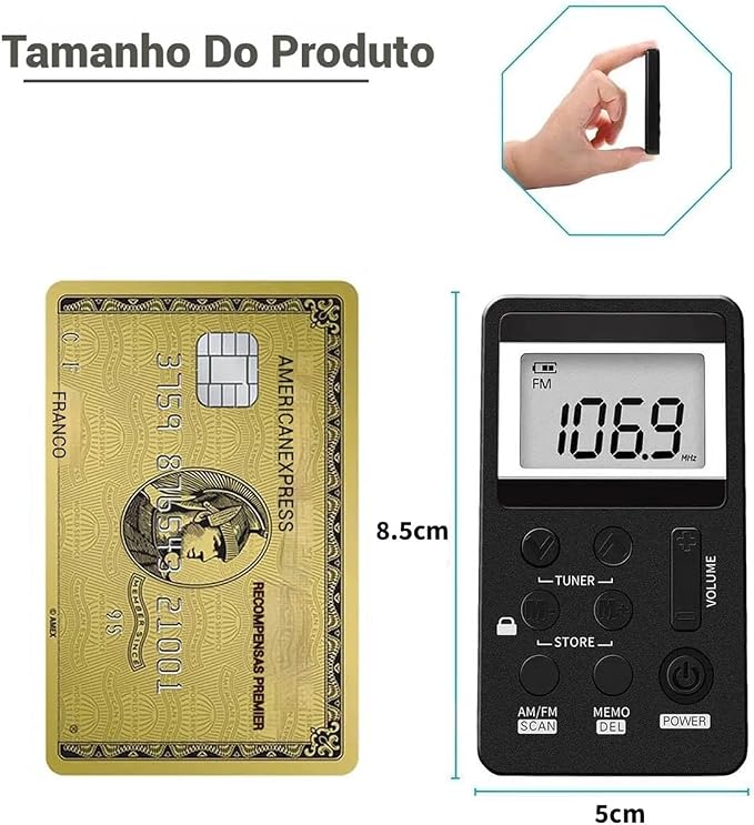 Mini Rádio Digital Am/fm Estéreo Portátil Com Fone De Ouvido(Preto)