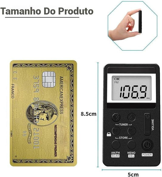 Mini Rádio Digital Am/fm Estéreo Portátil Com Fone De Ouvido(Preto)
