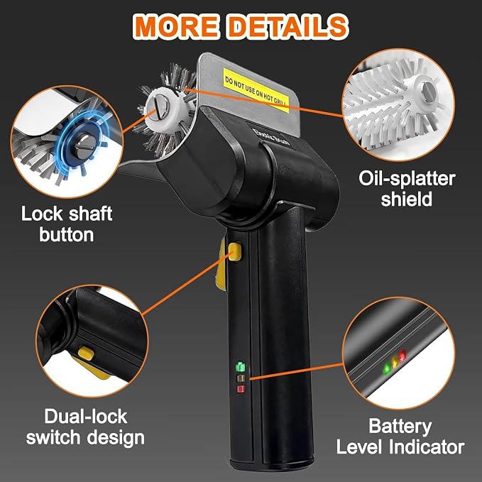 Escova Elétrica Sem Fio Para Limpeza De Churrasqueira Grill-Preto(Preto)