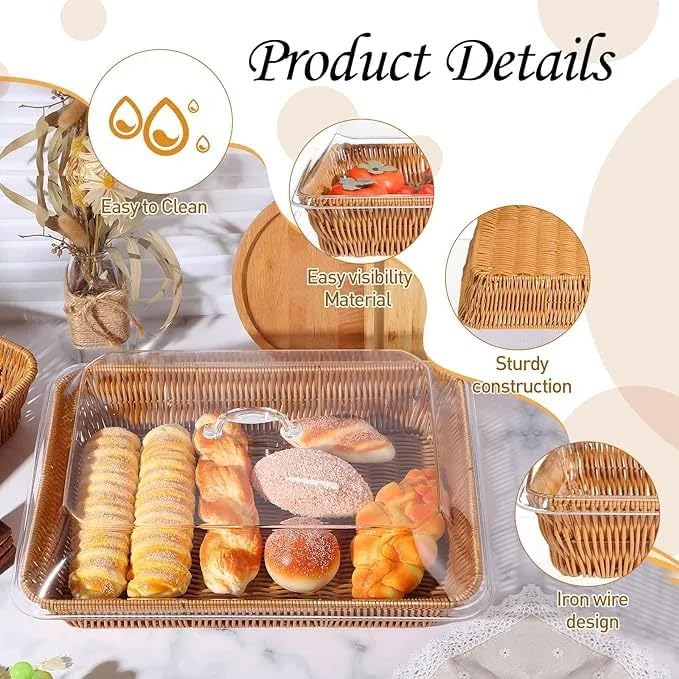 Cesta De Pão De Vime Com Tampa De Acrílico Para Alimentos(Marrom)