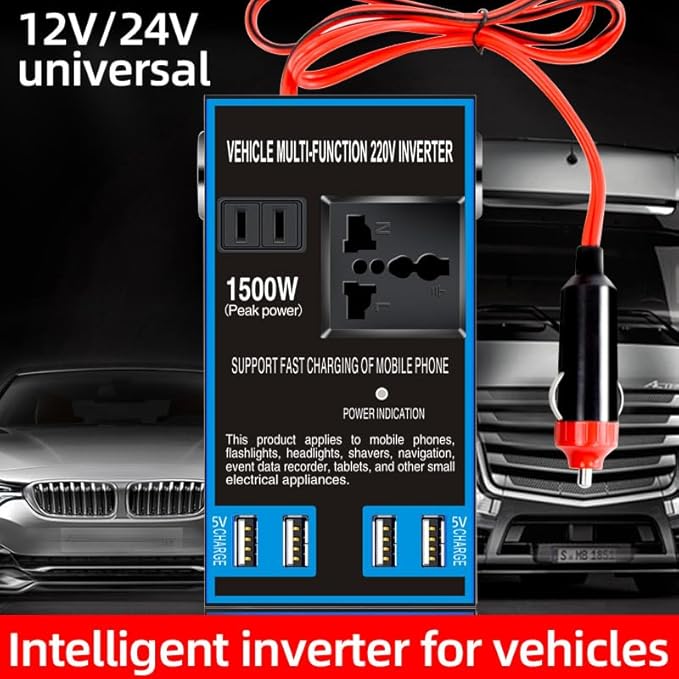 Inversor De Energia Para Carro 12v 24v A 110v 220v 1500w