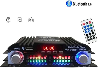 Amplificador De Áudio Hifi De 4 Canais Bluetooth Usb Sd Aux