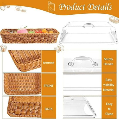 Cesta De Pão De Vime Com Tampa De Acrílico Para Alimentos(Marrom)