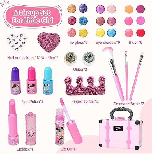 Conjunto De Maquiagem Infantil Lavável 32 Peças Com Estojo