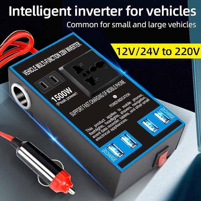 Inversor De Energia Para Carro 12v 24v A 110v 220v 1500w