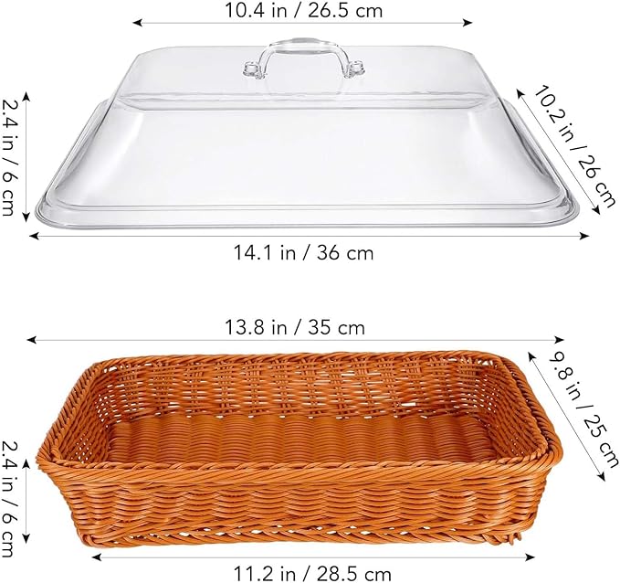 Cesta De Pão De Vime Com Tampa De Acrílico Para Alimentos(Marrom)