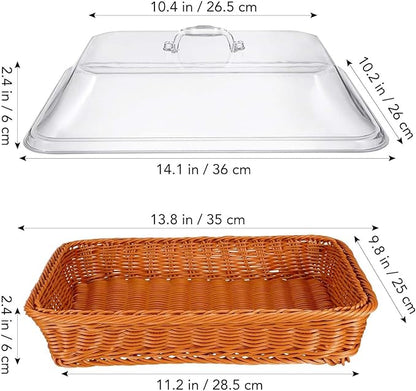 Cesta De Pão De Vime Com Tampa De Acrílico Para Alimentos(Marrom)