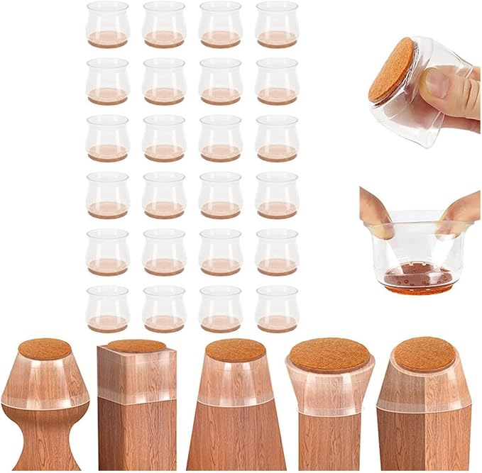 Kit 24 Protetores De Piso De Silicone C/ Feltro Para Cadeira