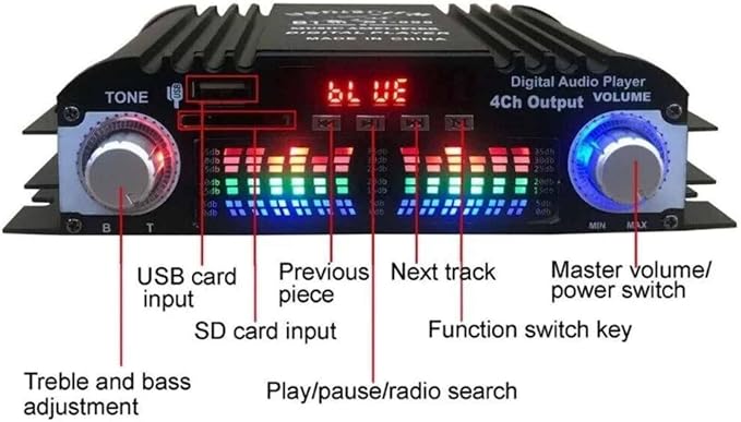 Amplificador De Áudio Hifi De 4 Canais Bluetooth Usb Sd Aux