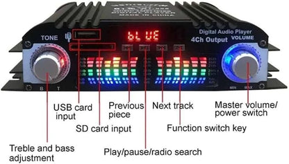 Amplificador De Áudio Hifi De 4 Canais Bluetooth Usb Sd Aux