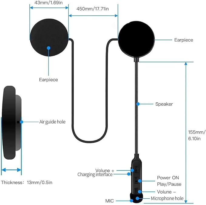 Fone De Ouvido Capacete Motoqueiro Sem Fio Bluetooth 5,3