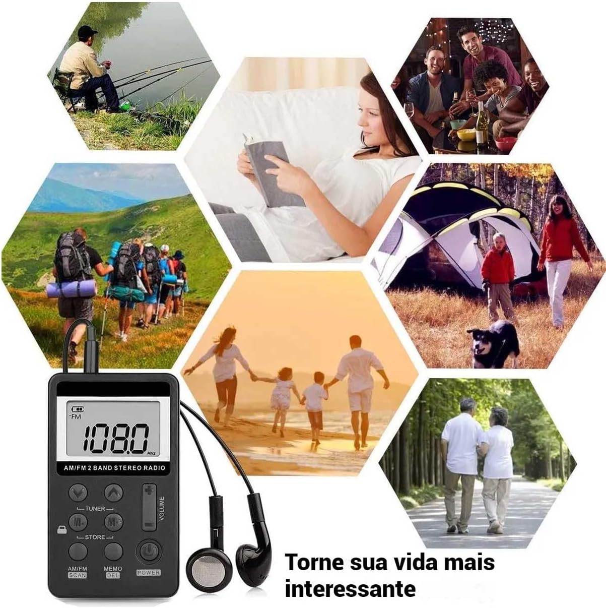 Mini Rádio Digital Am/fm Estéreo Portátil Com Fone De Ouvido(Preto)
