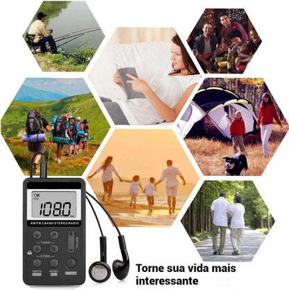 Mini Rádio Digital Am/fm Estéreo Portátil Com Fone De Ouvido(Preto)