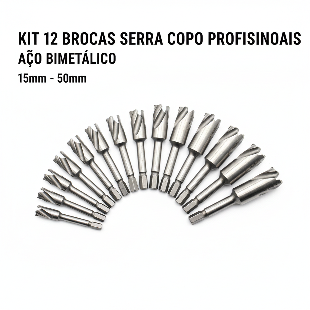 Kit 12 brocas serra copo profissional 15mm a 50mm