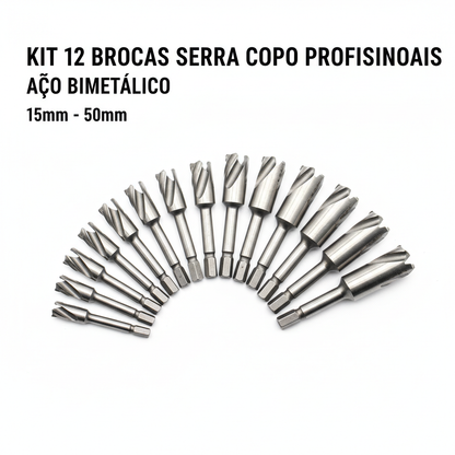 Kit 12 brocas serra copo profissional 15mm a 50mm