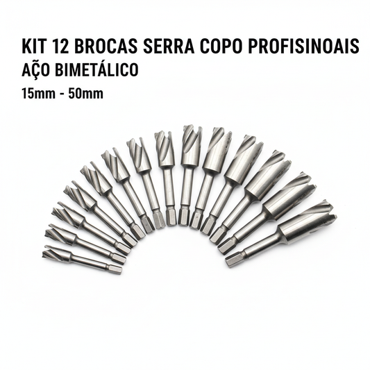Kit 12 brocas serra copo profissional 15mm a 50mm